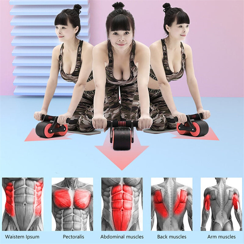 Double Wheel Ab Roller with Auto-Rebound & Knee Pad